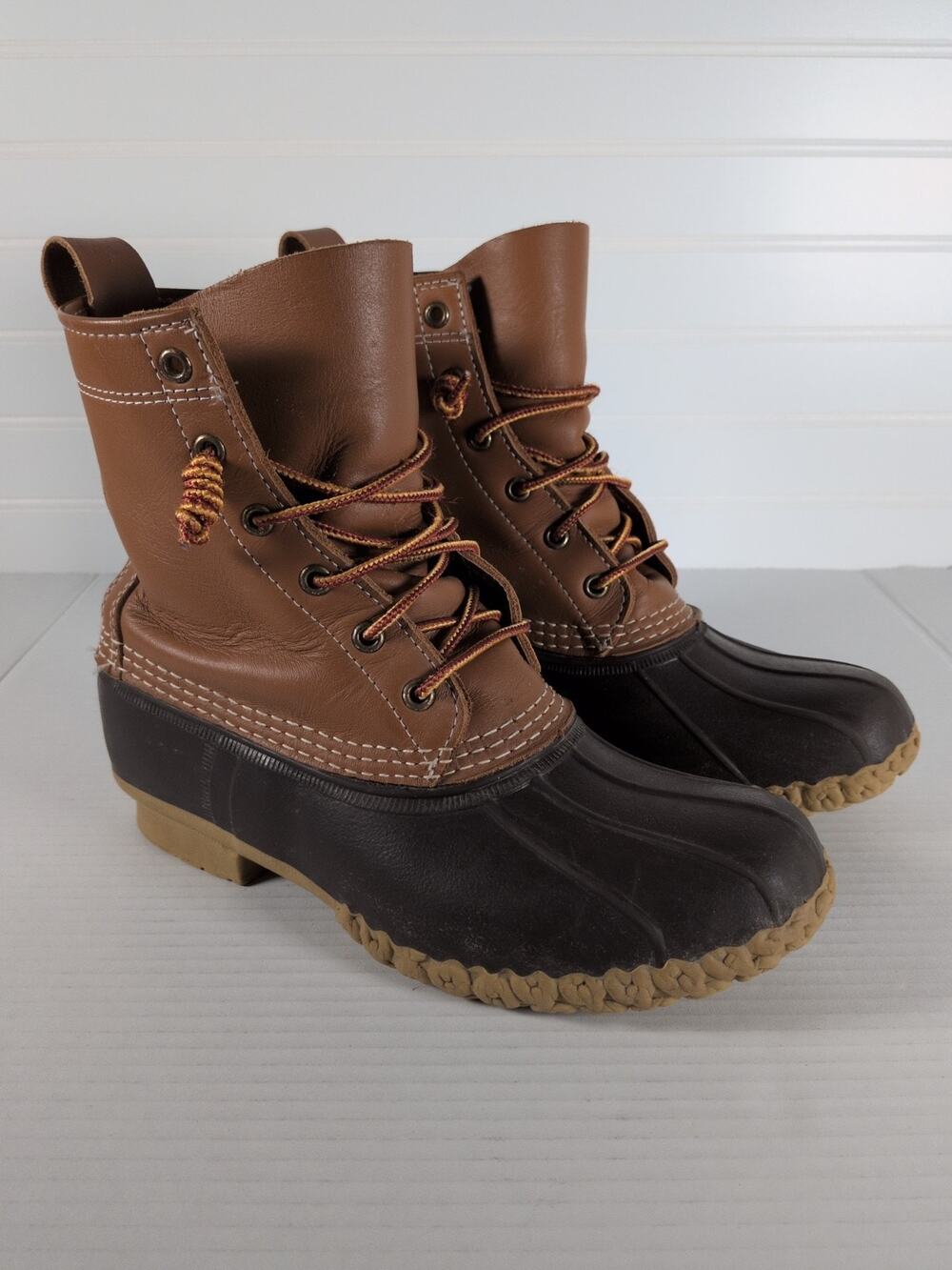 LL Bean Classic Duck 8" Rain Boots Womens 8 Tan Leather / Dark Brown Waterproof